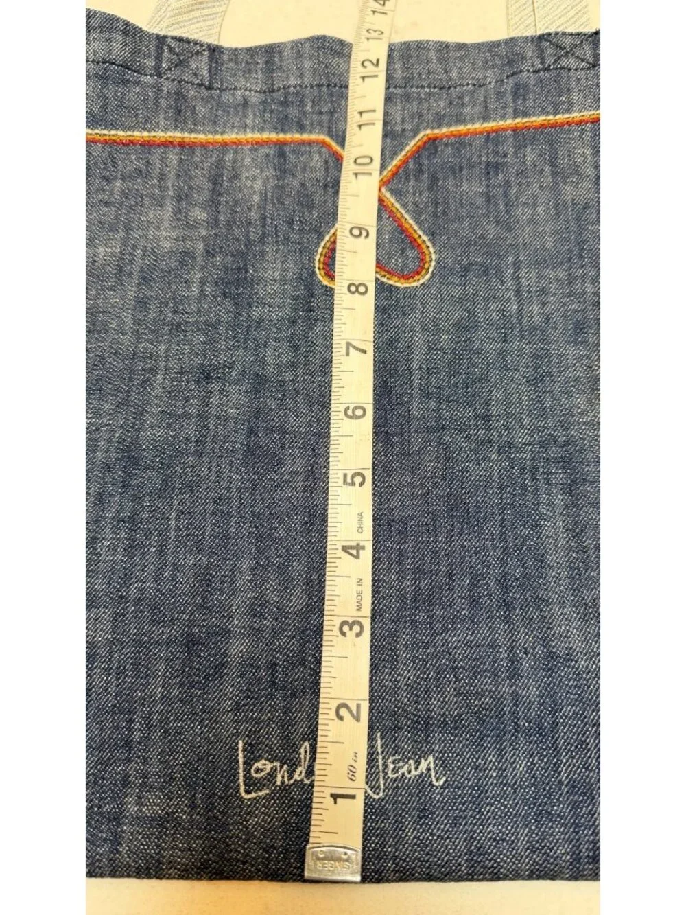 London Jean Heart Stitch Denim Tote Bag Blue Cotton Spandex Casual Carryall